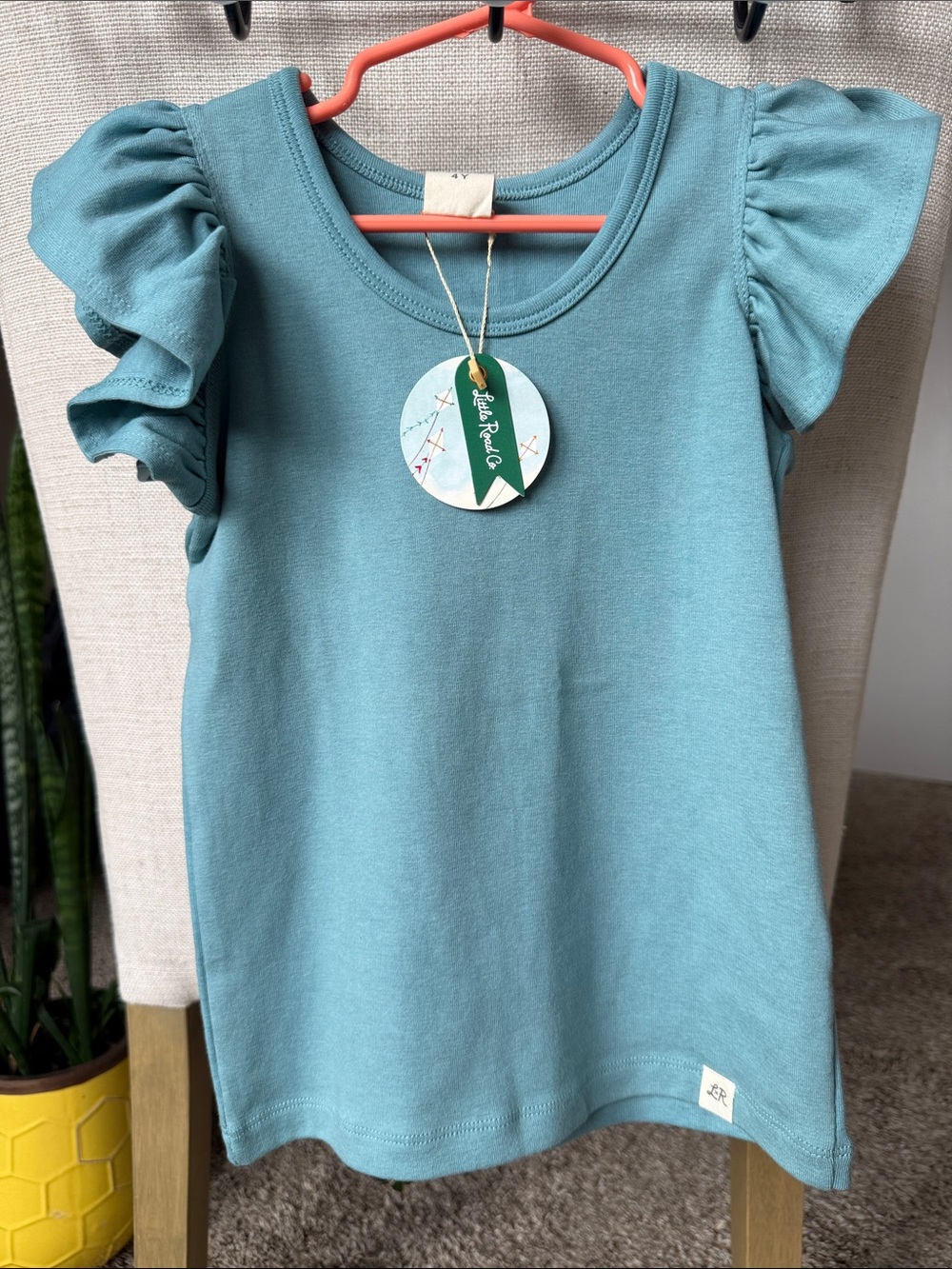 Little Road Co Blue Flutter-Sleeve Short Sleeve Tee for Girls